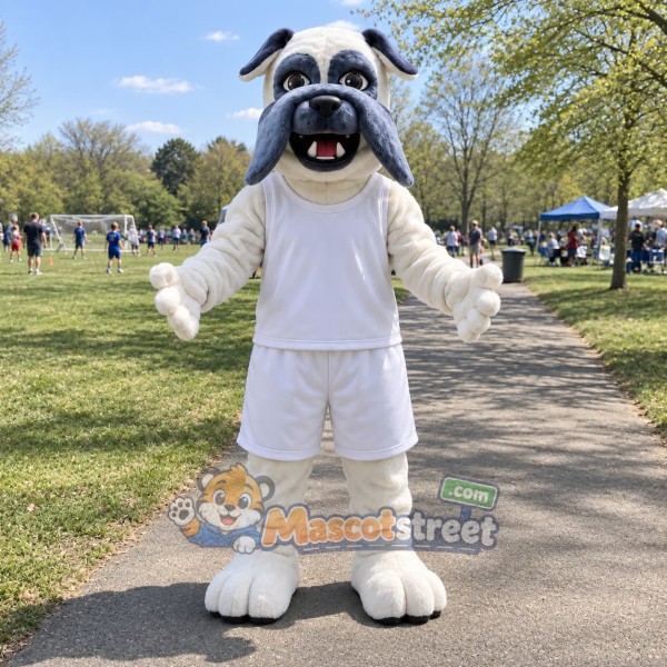 White Bulldog Mascot Costume with White Outfit