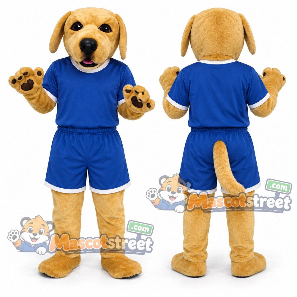 Golden Labrador Mascot Costume with Blue Sports Uniform