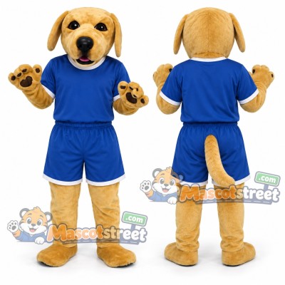 Golden Labrador Mascot Costume with Blue Sports Uniform