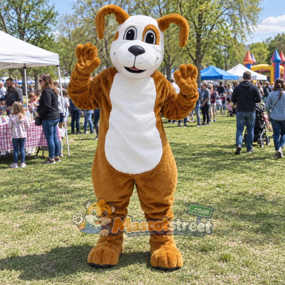 Brown and White Dog Mascot Costume Brown and White Dog Mascot Costume