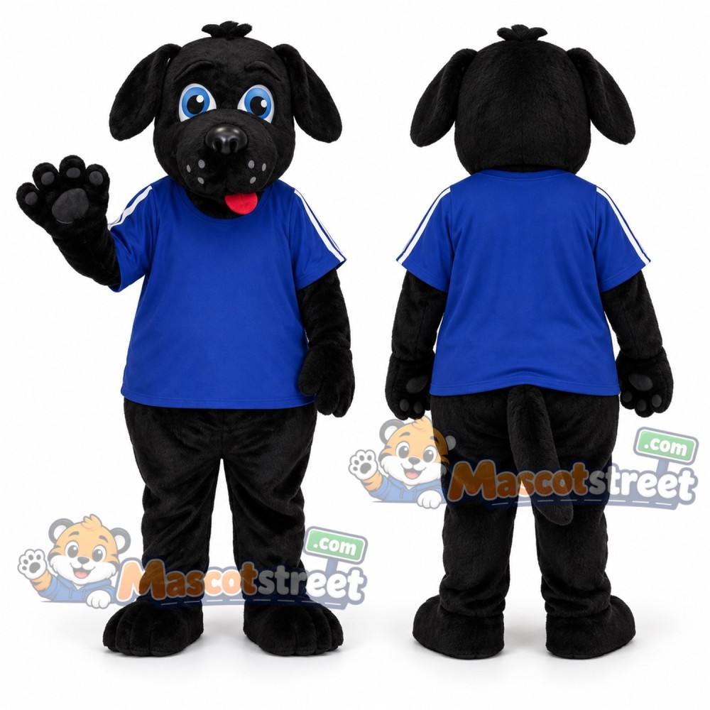 Black Labrador Mascot Costume with Blue Shirt