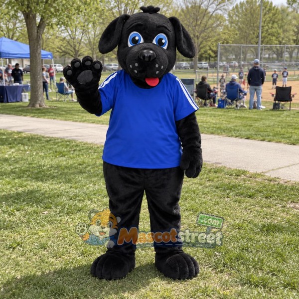 Black Labrador Mascot Costume with Blue Shirt