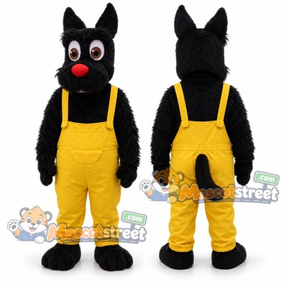Black Scottie Dog Mascot Costume with Yellow Overalls