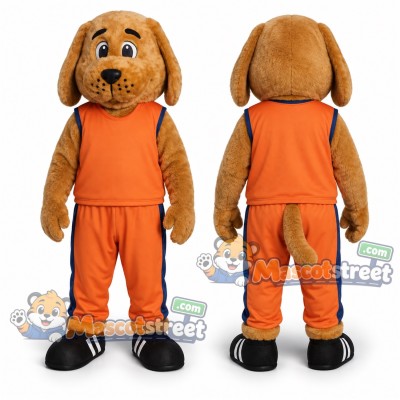 Brown Dog Mascot Costume with Orange Sports Uniform Brown Dog Mascot Costume with Orange Sports Uniform