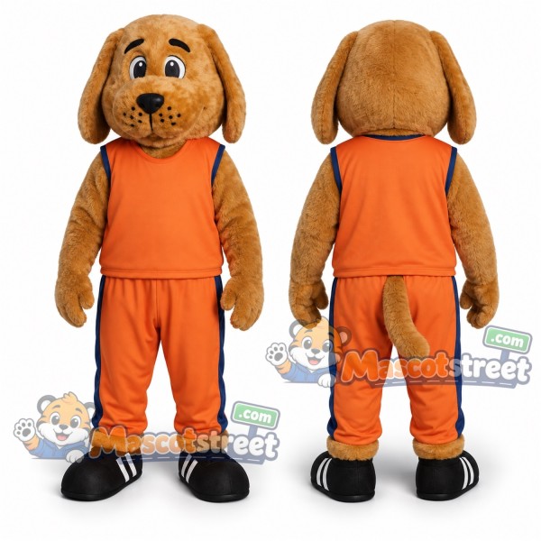 Brown Dog Mascot Costume with Orange Sports Uniform