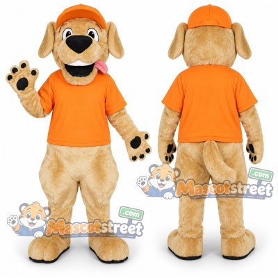 Golden Puppy Mascot Costume with Orange Shirt and Cap
