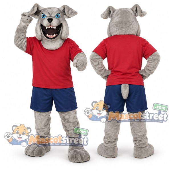 Gray Bulldog Mascot Costume with Red Shirt