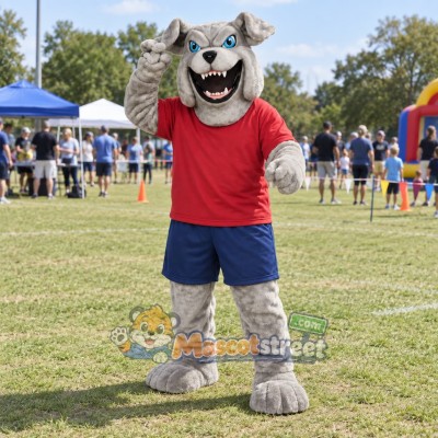 Gray Bulldog Mascot Costume with Red Shirt Gray Bulldog Mascot Costume with Red Shirt