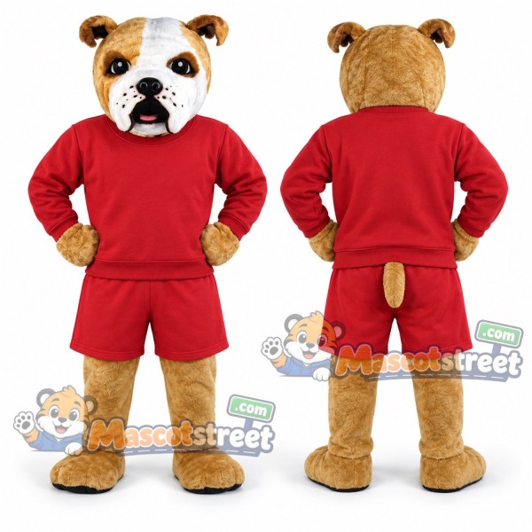 Brown Bulldog Mascot Costume with Red Sports Uniform