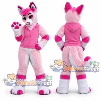Pink and White Canine Mascot Costume