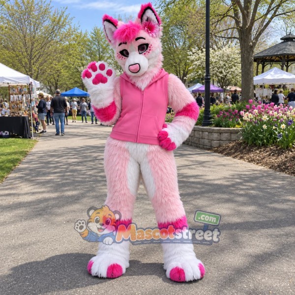 Pink and White Canine Mascot Costume Pink and White Canine Mascot Costume