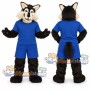 Black and Tan Wolf Mascot Costume with Blue Sports Uniform