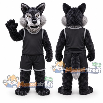 Black Wolf Mascot Costume with Black Sports Uniform Black Wolf Mascot Costume with Black Sports Uniform