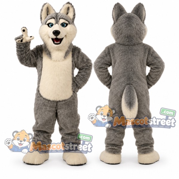 Gray and White Wolf Mascot Costume