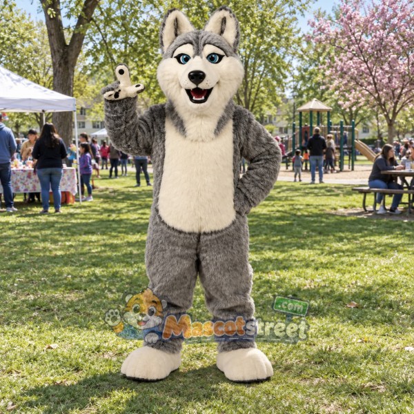 Gray and White Wolf Mascot Costume