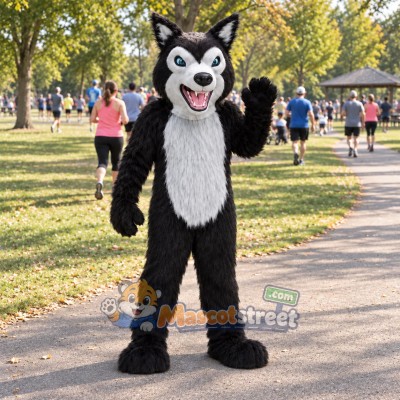 Black and White Wolf Mascot Costume Black and White Wolf Mascot Costume