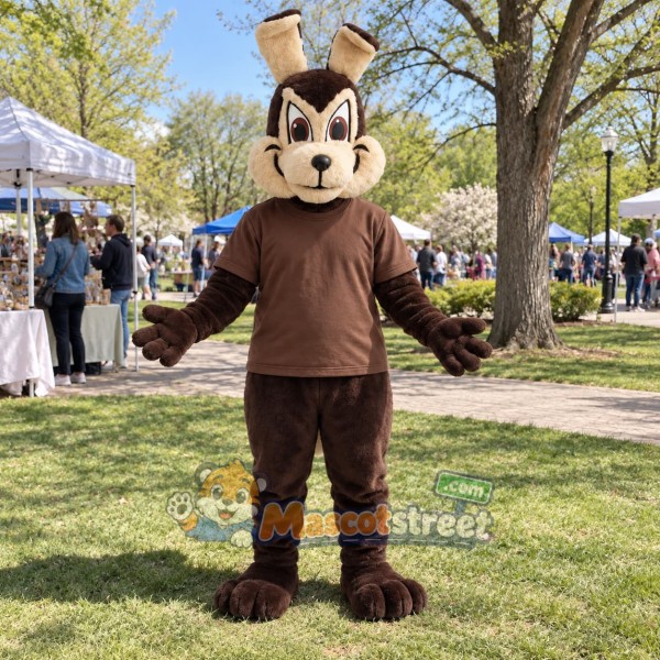 Brown Wolf Mascot Costume with Brown Shirt