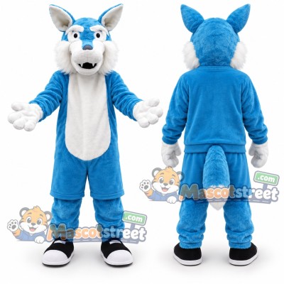 Blue and White Wolf Mascot Costume Blue and White Wolf Mascot Costume