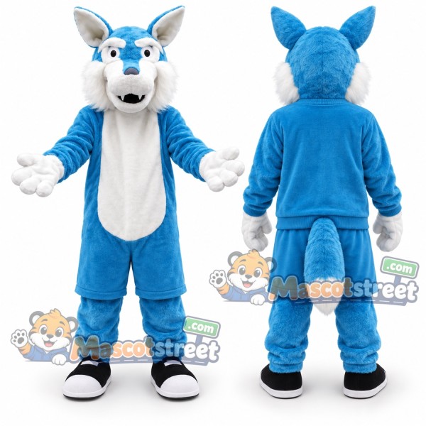 Blue and White Wolf Mascot Costume
