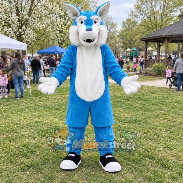 Blue and White Wolf Mascot Costume