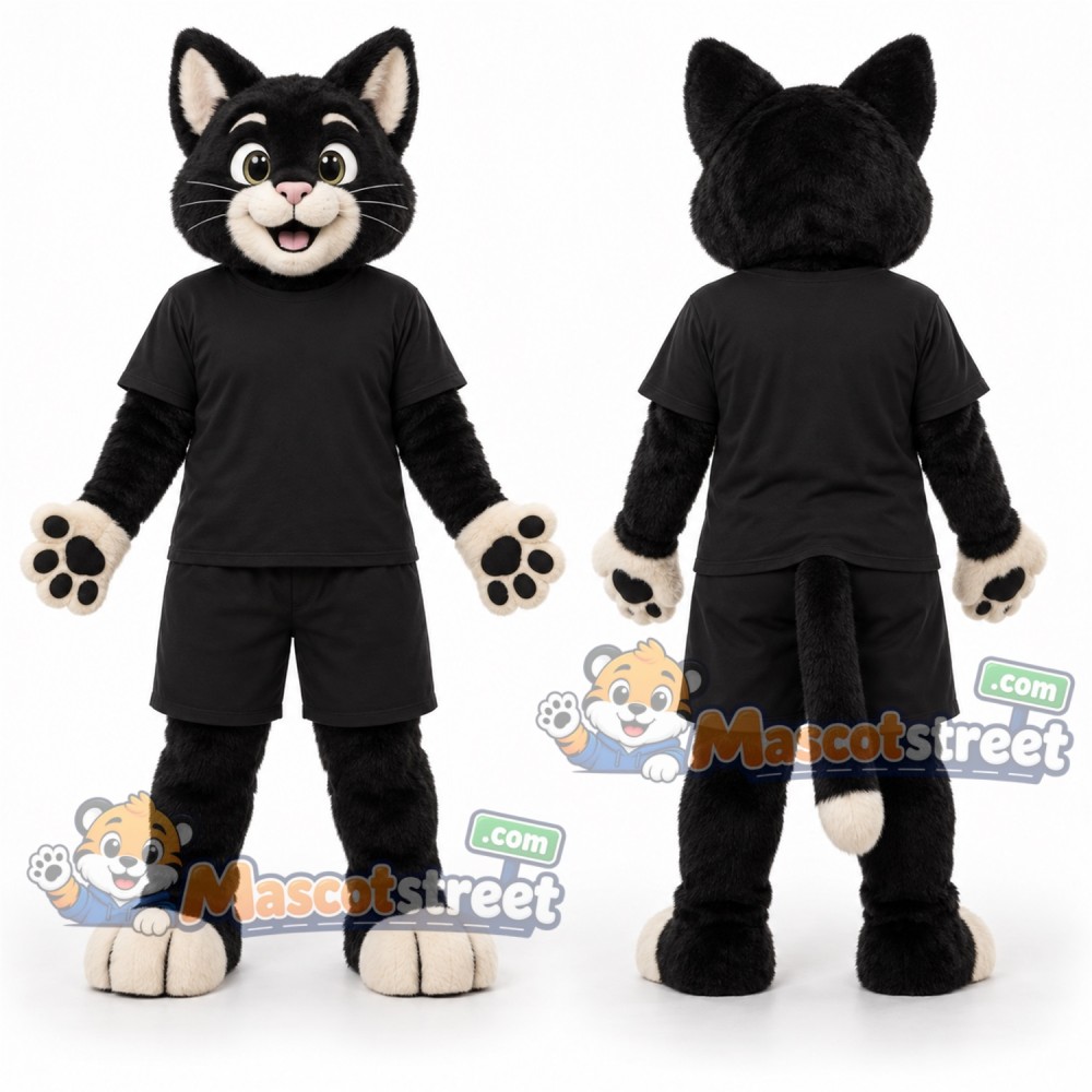 Black Cat Mascot Costume with Black Shirt Black Cat Mascot Costume with Black Shirt