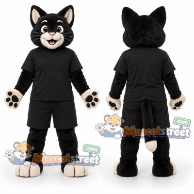 Black Cat Mascot Costume with Black Shirt Black Cat Mascot Costume with Black Shirt