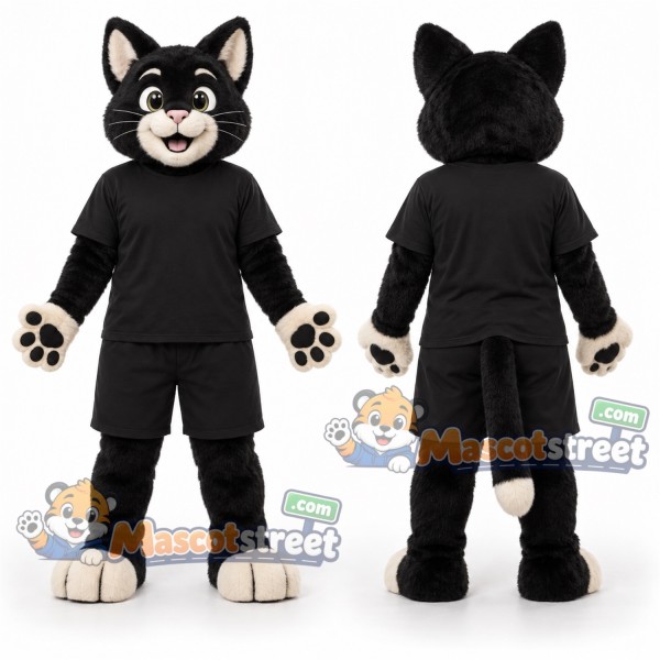 Black Cat Mascot Costume with Black Shirt
