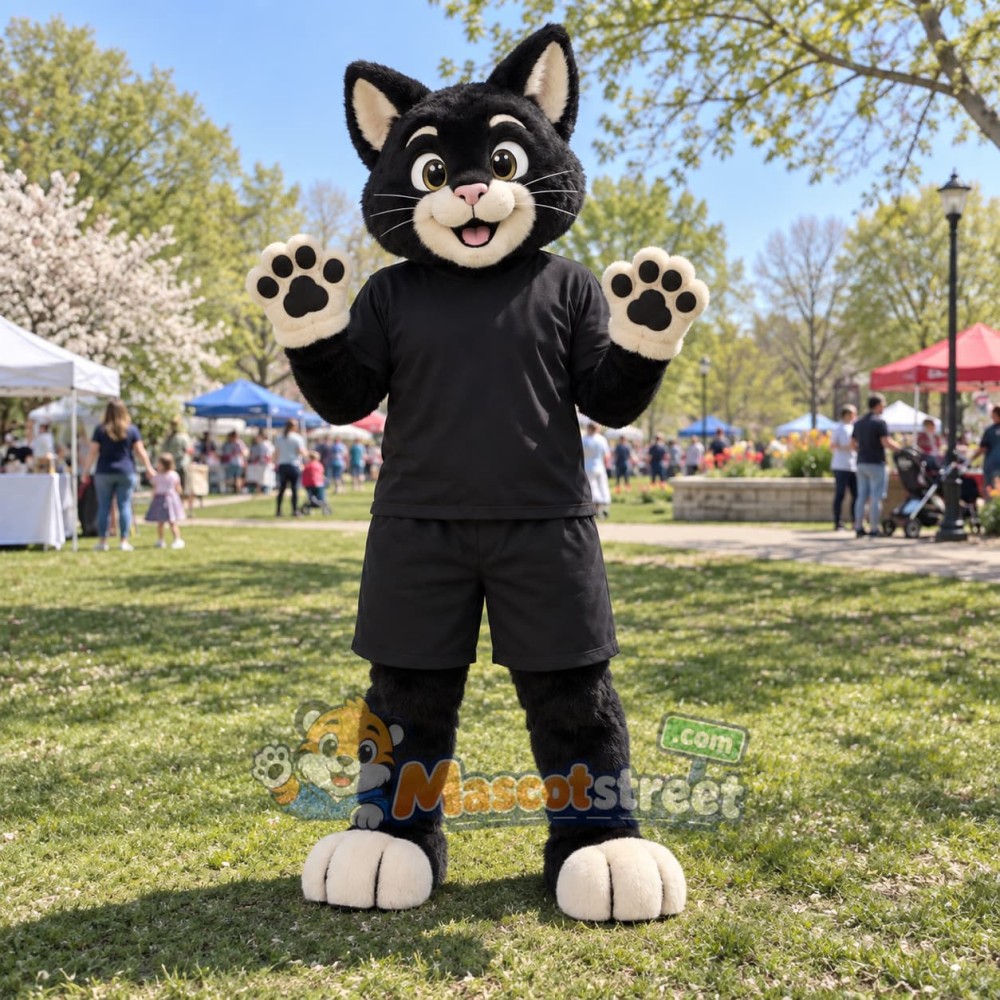 Black Cat Mascot Costume with Black Shirt Black Cat Mascot Costume with Black Shirt