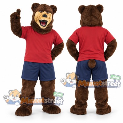 Brown Bear Mascot Costume with Red Shirt