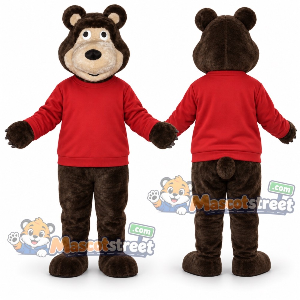 Brown Bear Mascot Costume with Red Shirt