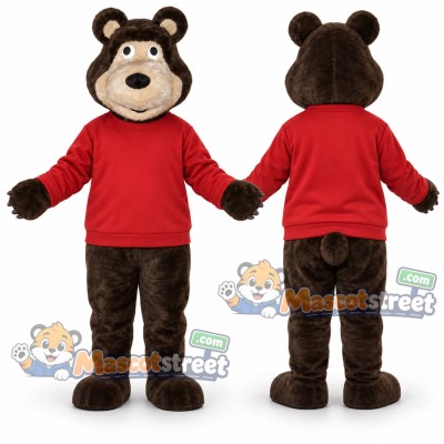 Brown Bear Mascot Costume with Red Shirt