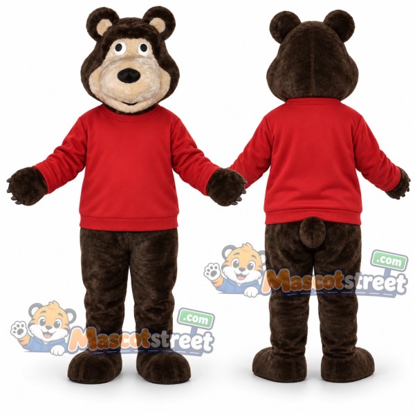 Brown Bear Mascot Costume with Red Shirt