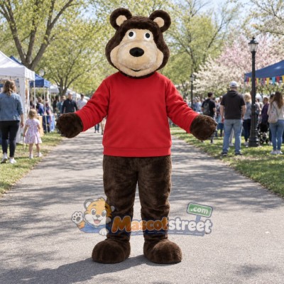 Brown Bear Mascot Costume with Red Shirt