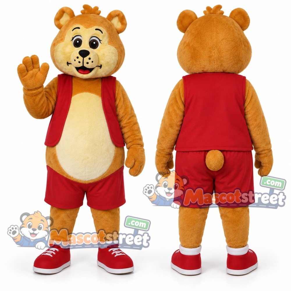 Golden Bear Mascot Costume with Red Vest