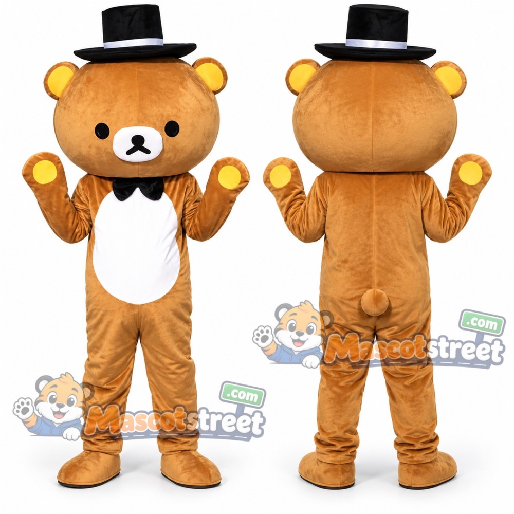 Brown Bear Mascot Costume with Black Top Hat Brown Bear Mascot Costume with Black Top Hat