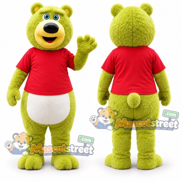 Green Bear Mascot Costume with Red Shirt