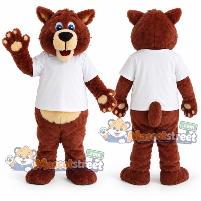 Brown Bear Mascot Costume with White Shirt