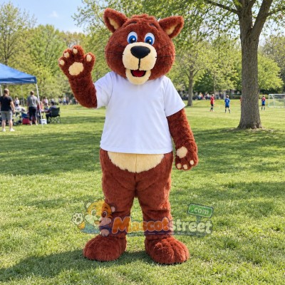 Brown Bear Mascot Costume with White Shirt