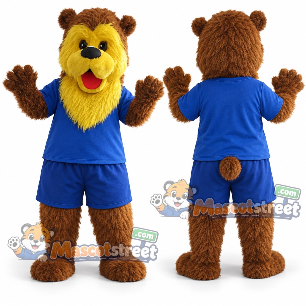 Brown Bear Mascot Costume with Blue Sports Uniform Brown Bear Mascot Costume with Blue Sports Uniform