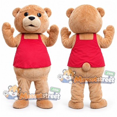Tan Teddy Bear Mascot Costume with Red Shirt