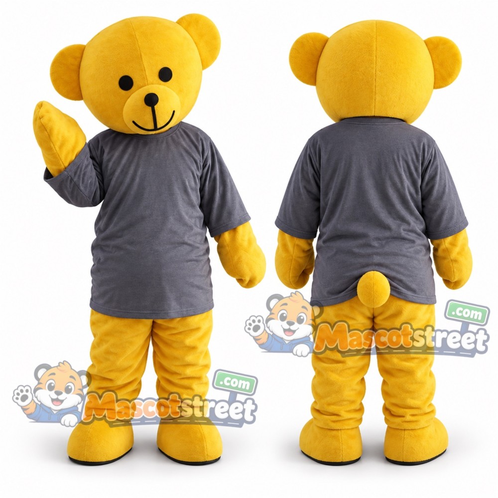 Yellow Bear Mascot Costume with Gray Shirt Yellow Bear Mascot Costume with Gray Shirt