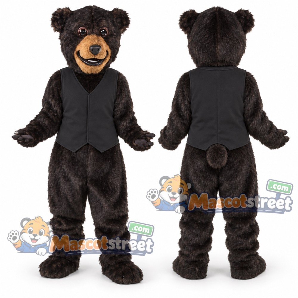 Black Bear Mascot Costume with Black Vest