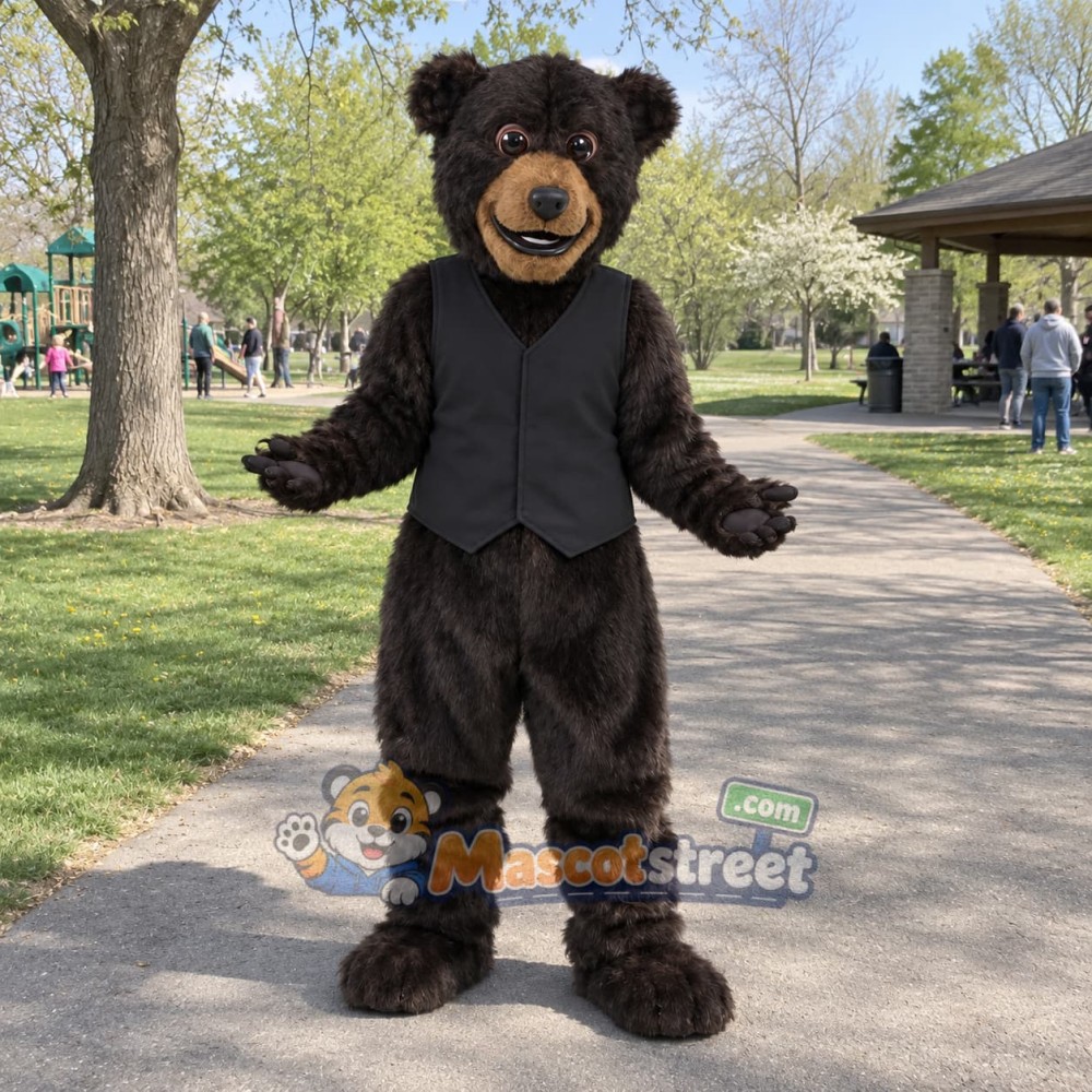Black Bear Mascot Costume with Black Vest