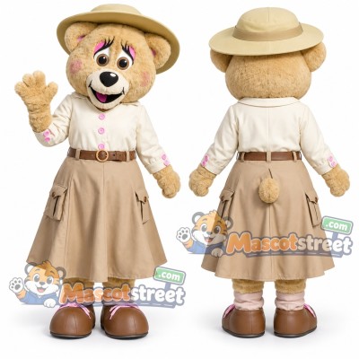 Beige Bear Mascot Costume with Tan Skirt and Hat Beige Bear Mascot Costume with Tan Skirt and Hat