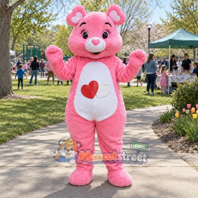 Pink Heart Bear Mascot Costume Pink Heart Bear Mascot Costume