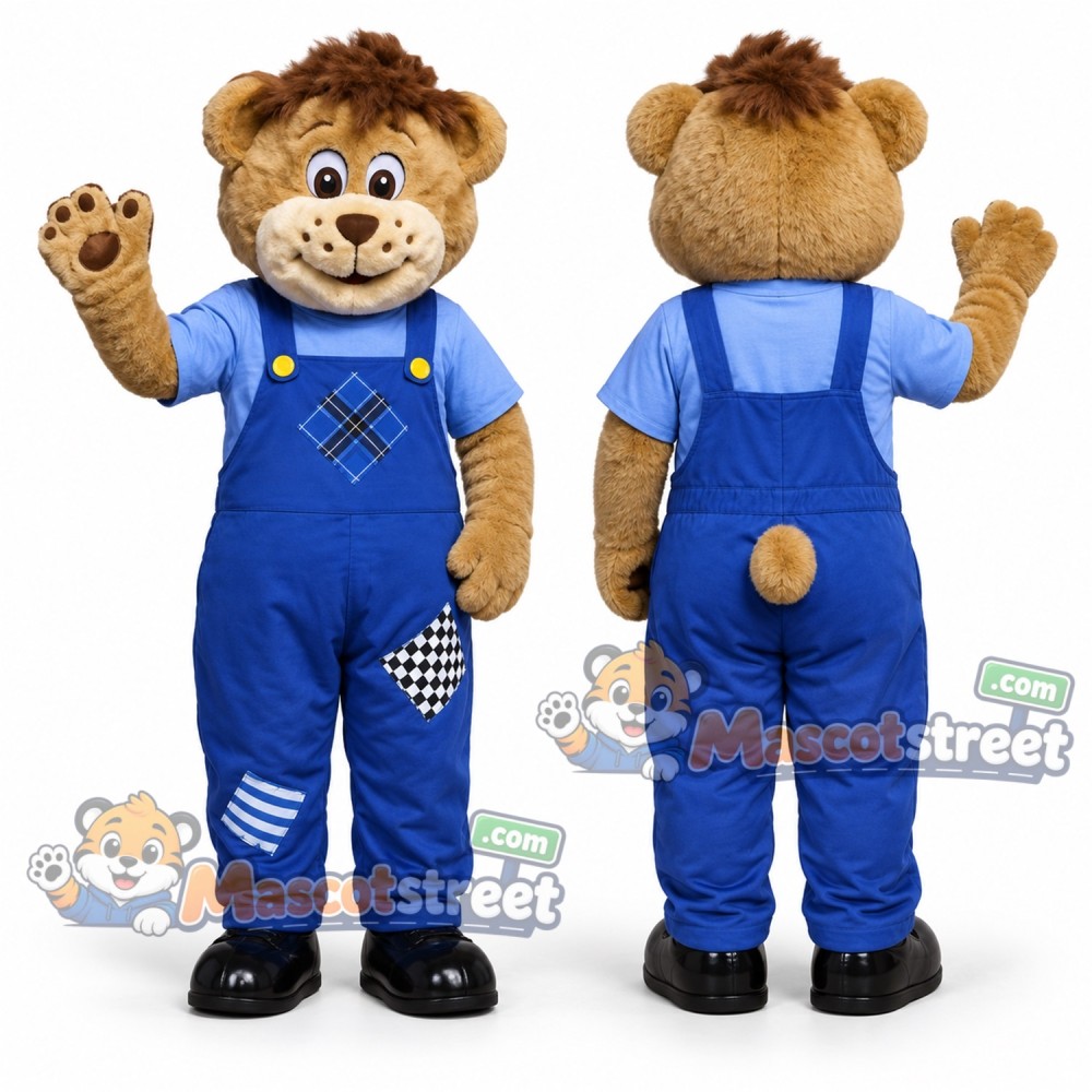 Brown Bear Mascot Costume with Blue Overalls