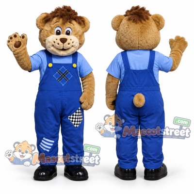 Brown Bear Mascot Costume with Blue Overalls