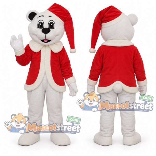 Polar Bear Mascot Costume with Santa Jacket and Hat