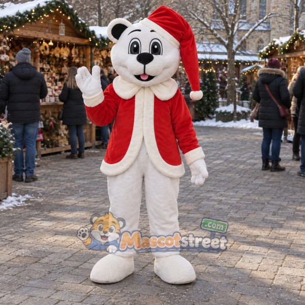 Polar Bear Mascot Costume with Santa Jacket and Hat