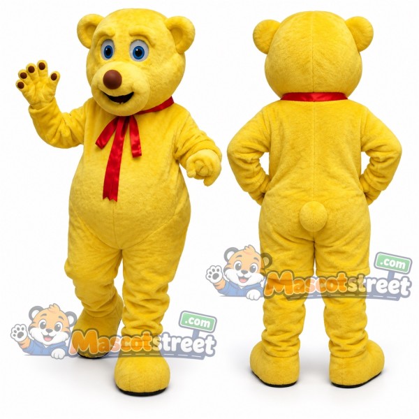 Yellow Bear Mascot Costume with Red Scarf